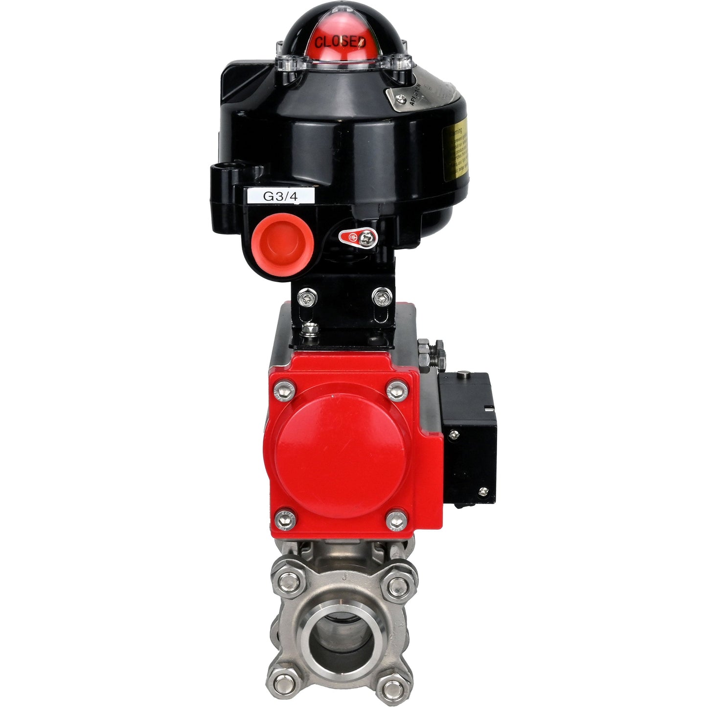 Ball valves DNOVA BV3232P(3pc)-FP-W-ISO-H for welding, full bore, body - stainless steel SS316, seal - PTFE, with pneumatic actuator DNOVA PA-SA 052- 130 pneumatic distributor 4M310-08 220V LSU APL-510N-EX