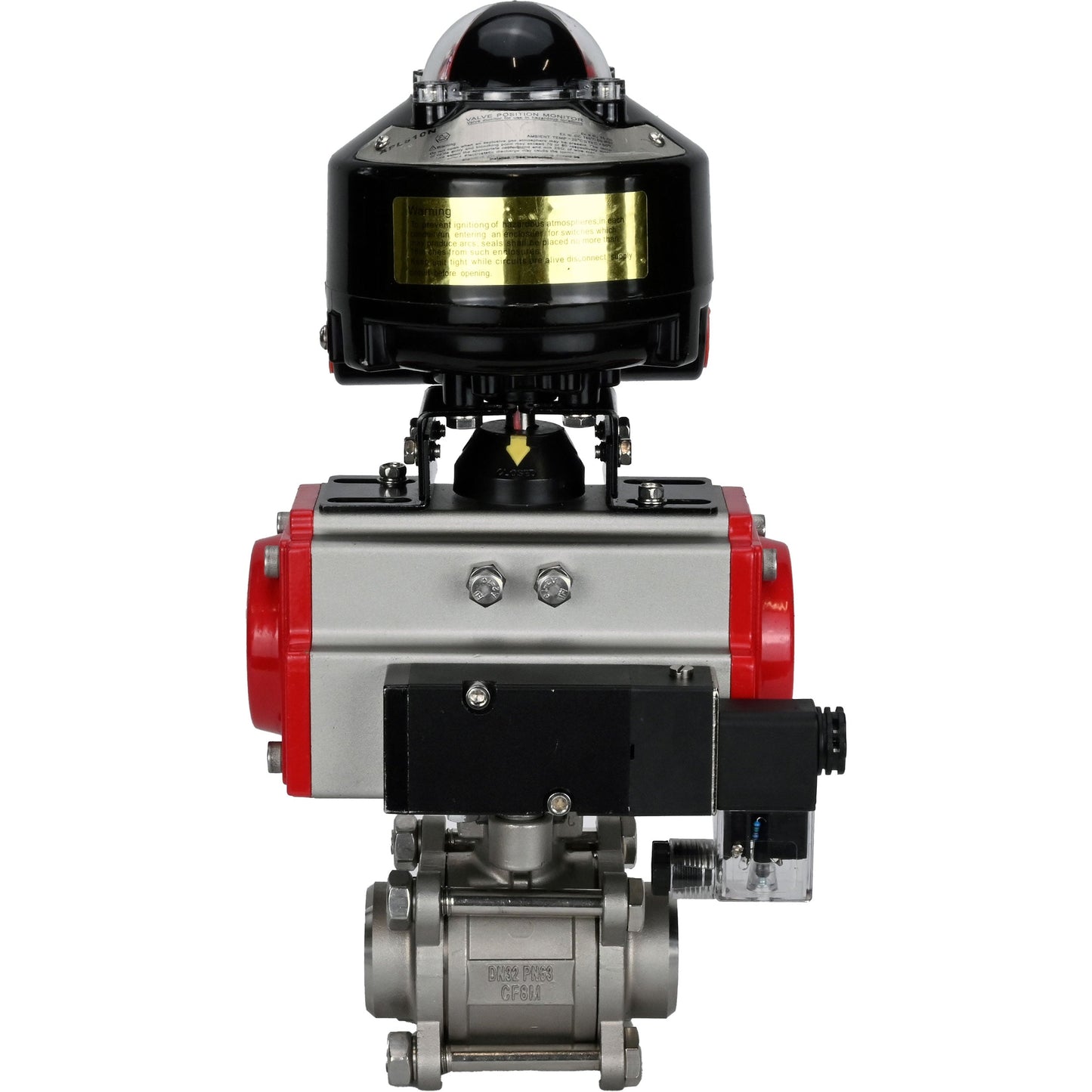 Ball valves DNOVA BV3232P(3pc)-FP-W-ISO-H for welding, full bore, body - stainless steel SS316, seal - PTFE, with pneumatic actuator DNOVA PA-SA 052- 130 pneumatic distributor 4M310-08 220V LSU APL-510N-EX
