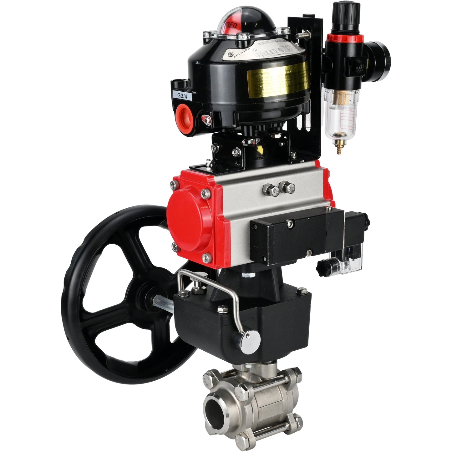 Ball valves DNOVA BV3232P(3pc)-FP-W-ISO-H for welding, full bore, body - stainless steel SS316, seal - PTFE, with pneumatic drive PA-DA-052- 083 pneumatic distributor 4M310-08 24V gearbox MON ATU AFC2000 LSU APL-510N-EX