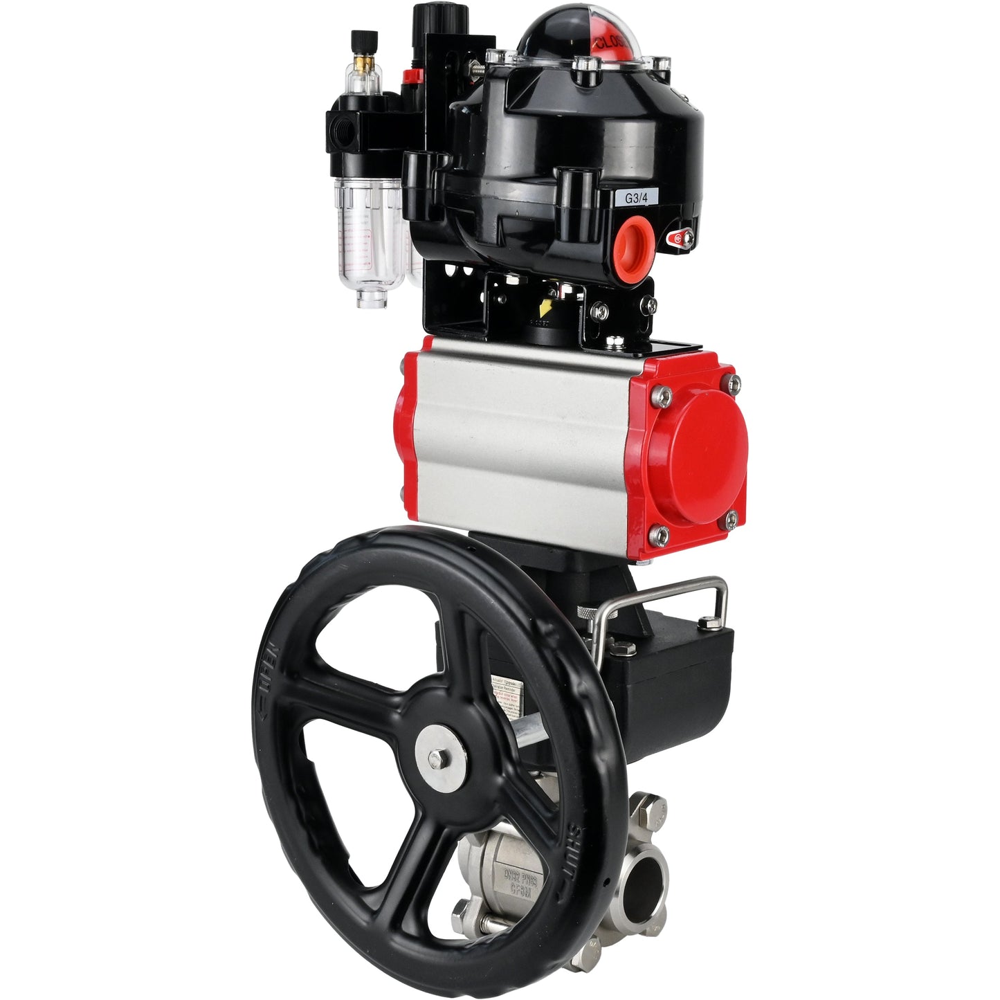 Ball valves DNOVA BV3232P(3pc)-FP-W-ISO-H for welding, full bore, body - stainless steel SS316, seal - PTFE, with pneumatic drive PA-DA-052- 083 pneumatic distributor 4M310-08 24V gearbox MON ATU AFC2000 LSU APL-510N-EX