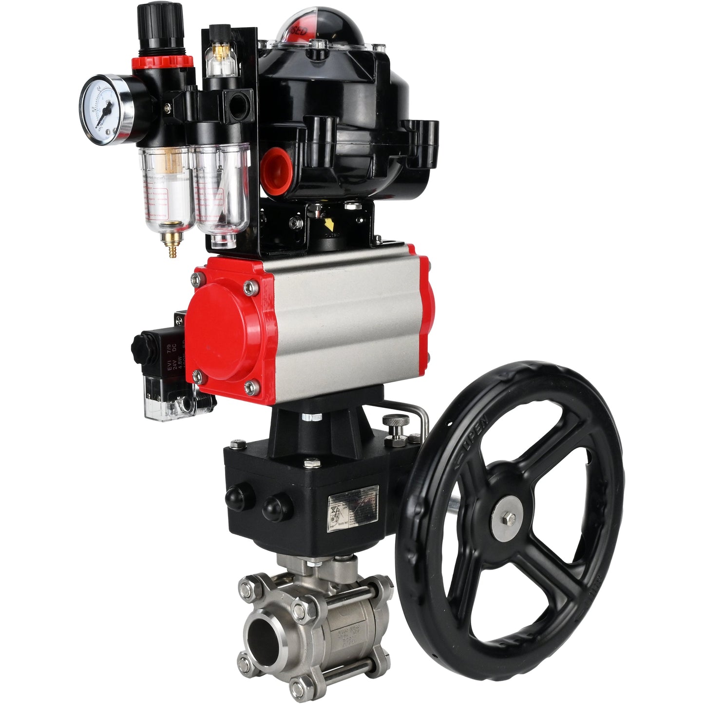 Ball valves DNOVA BV3232P(3pc)-FP-W-ISO-H for welding, full bore, body - stainless steel SS316, seal - PTFE, with pneumatic drive PA-DA-052- 083 pneumatic distributor 4M310-08 24V gearbox MON ATU AFC2000 LSU APL-510N-EX