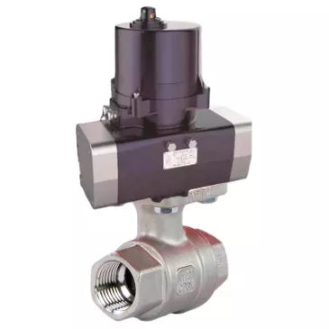 Ball valves DNOVA BV3232P(2pc)-FP-T-ISO-H full bore, threaded, female thread, body - 316 stainless steel, sealing - PTFE, with electric quarter turn actuator DNOVA QTSA-N-EM-O0-220VAC