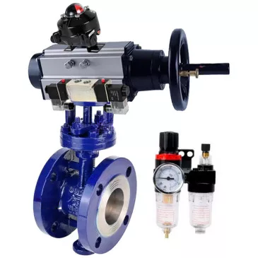 Water Butterfly Valve with triple eccentricity DNOVA WBV3EX-3432M-1W-F-ISO, flanged, body - carbon steel WCB, METAL, with pneumatic drive PA-DA-105-1, with pneumatic distributor 4V320-10 220V, BKV APL-410N Ex, BPV AFC2000