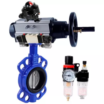 Water Butterfly Valve for abrasive media DNOVA WBV1632E-2W-Fb-H, body - cast iron QT450, disk - stainless steel 316L, EPDM, with pneumatic drive PA-DA-105-1, with pneumatic distributor 4V320-10 220V, BKV APL- 410N Ex, BPV AFC2000