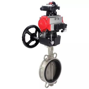 Water Butterfly Valve DNOVA WBV3232V-2W-Fb-H, stainless steel 316L, seal - VITON, with pneumatic drive PA-DA, with pneumatic distributor 4V320-10 220V, BKV APL-210N, manual override MON