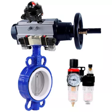 Water Butterfly Valve DNOVA WBV3432P-2W-Fb-H Du40-125 Ru16, body - carbon steel WCB, disk - stainless steel 316L, seal - PTFE, with pneumatic drive PA-DA-105-1, with pneumatic distributor 4V320-10 220V , BKV APL-210N, BPV AFC2000