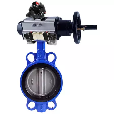 Water Butterfly Valve for abrasive media DNOVA WBV1632E-2W-Fb-H, wafer, body - cast iron QT450, disk - stainless steel 316L, seal - EPDM, with pneumatic drive PA-DA-105-1, with pneumatic distributor 4V320-10 220V , BKV APL-210N