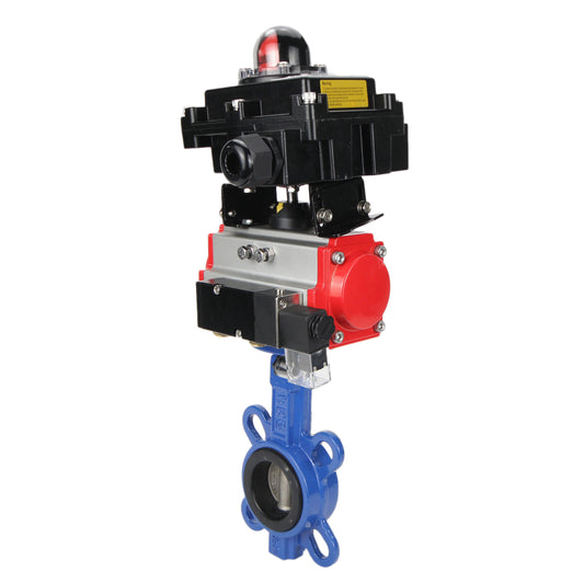 Water butterfly valve DNOVA GGG50-GGG40-EPDM body material - cast iron GGG50, disk material - cast iron GGG40, seal - EPDM with pneumatic actuator DNOVA SA, pneumatic distributor 4M310-08 24V and limit switch block APL-410N EX