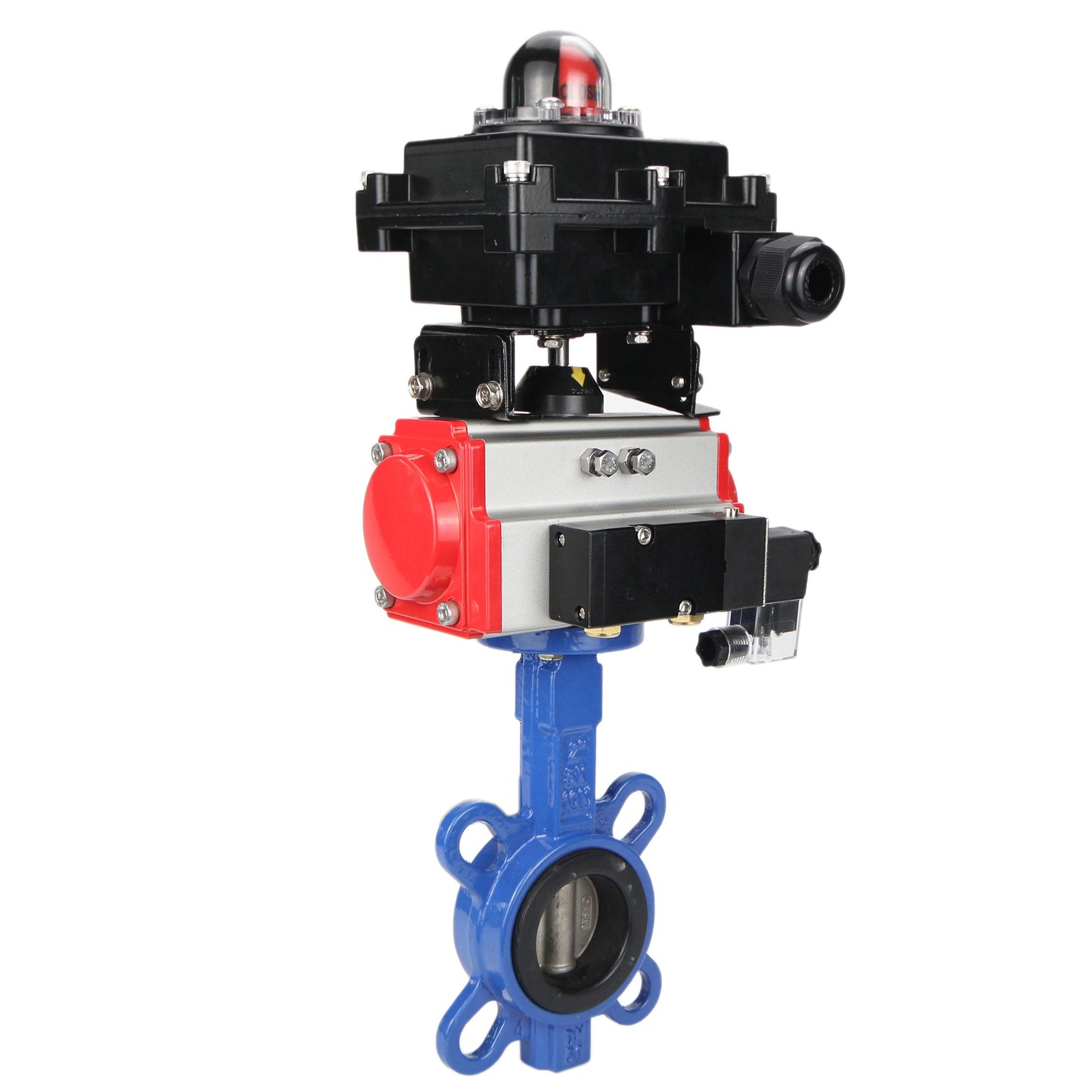Water butterfly valve DNOVA GGG50-GGG40-EPDM body material - cast iron GGG50, disk material - cast iron GGG40, seal - EPDM with pneumatic actuator DNOVA DA, pneumatic distributor 4M310-08 220V and limit switch block APL-410N EX