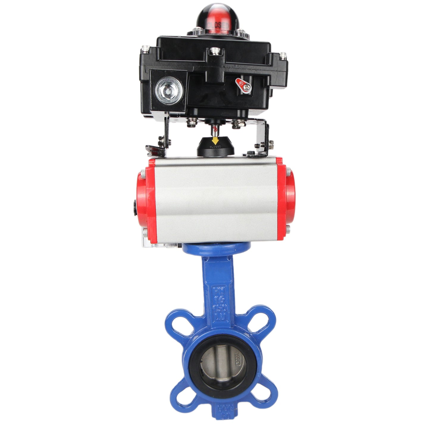 Water butterfly valve DNOVA GGG50-GGG40-EPDM body material - cast iron GGG50, disk material - cast iron GGG40, seal - EPDM with pneumatic actuator DNOVA DA, pneumatic distributor 4M310-08 220V and limit switch block APL-410N EX