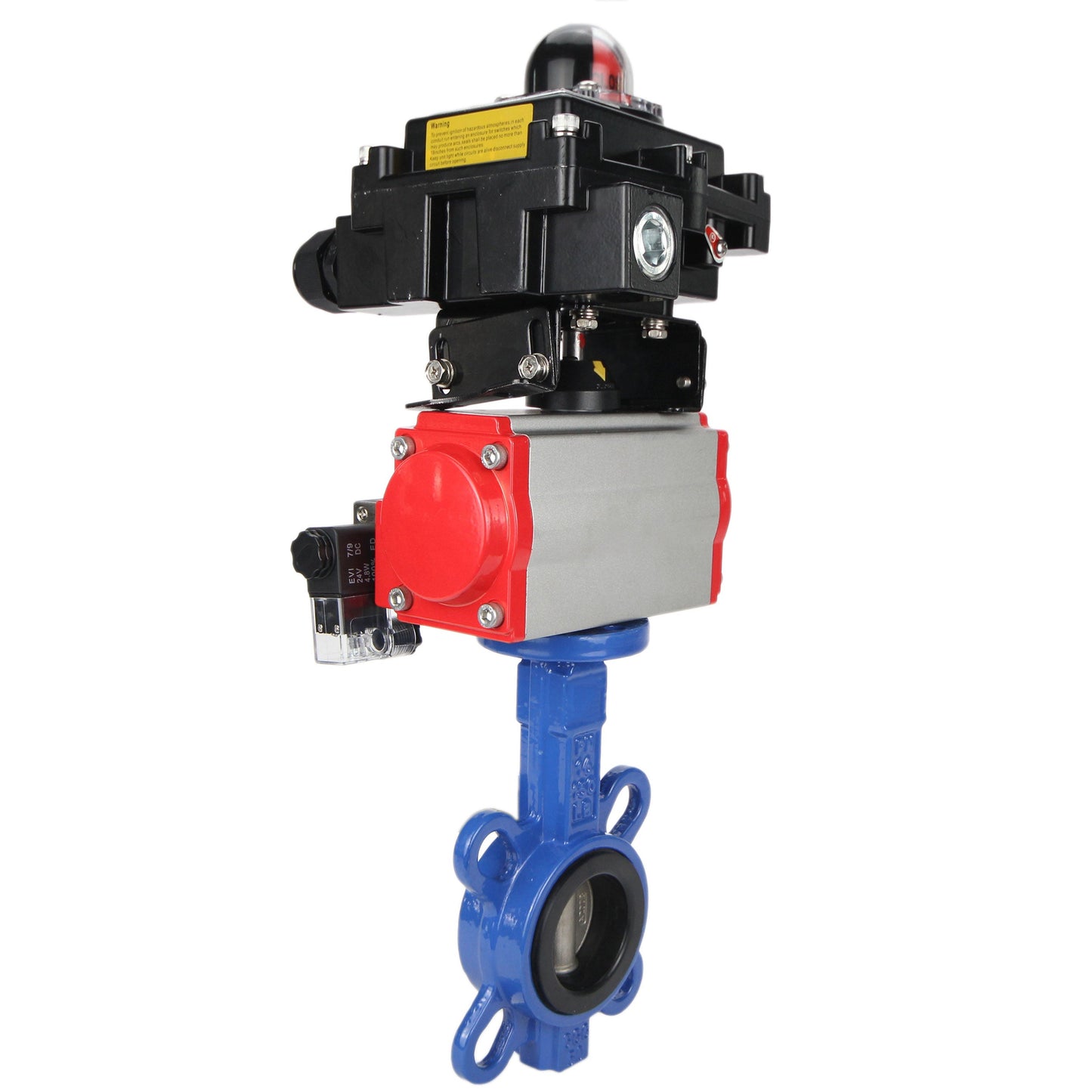 Water butterfly valve DNOVA GGG50-GGG40-EPDM body material - cast iron GGG50, disk material - cast iron GGG40, seal - EPDM with pneumatic actuator DNOVA DA, pneumatic distributor 4M310-08 220V and limit switch block APL-410N EX