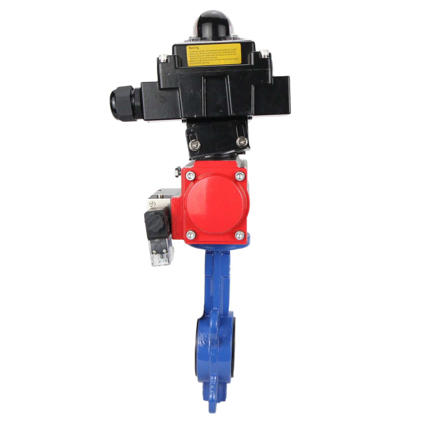 Water butterfly valve DNOVA GGG50-GGG40-EPDM body material - cast iron GGG50, disk material - cast iron GGG40, seal - EPDM with pneumatic actuator DNOVA DA, pneumatic distributor 4M310-08 220V and limit switch block APL-410N EX