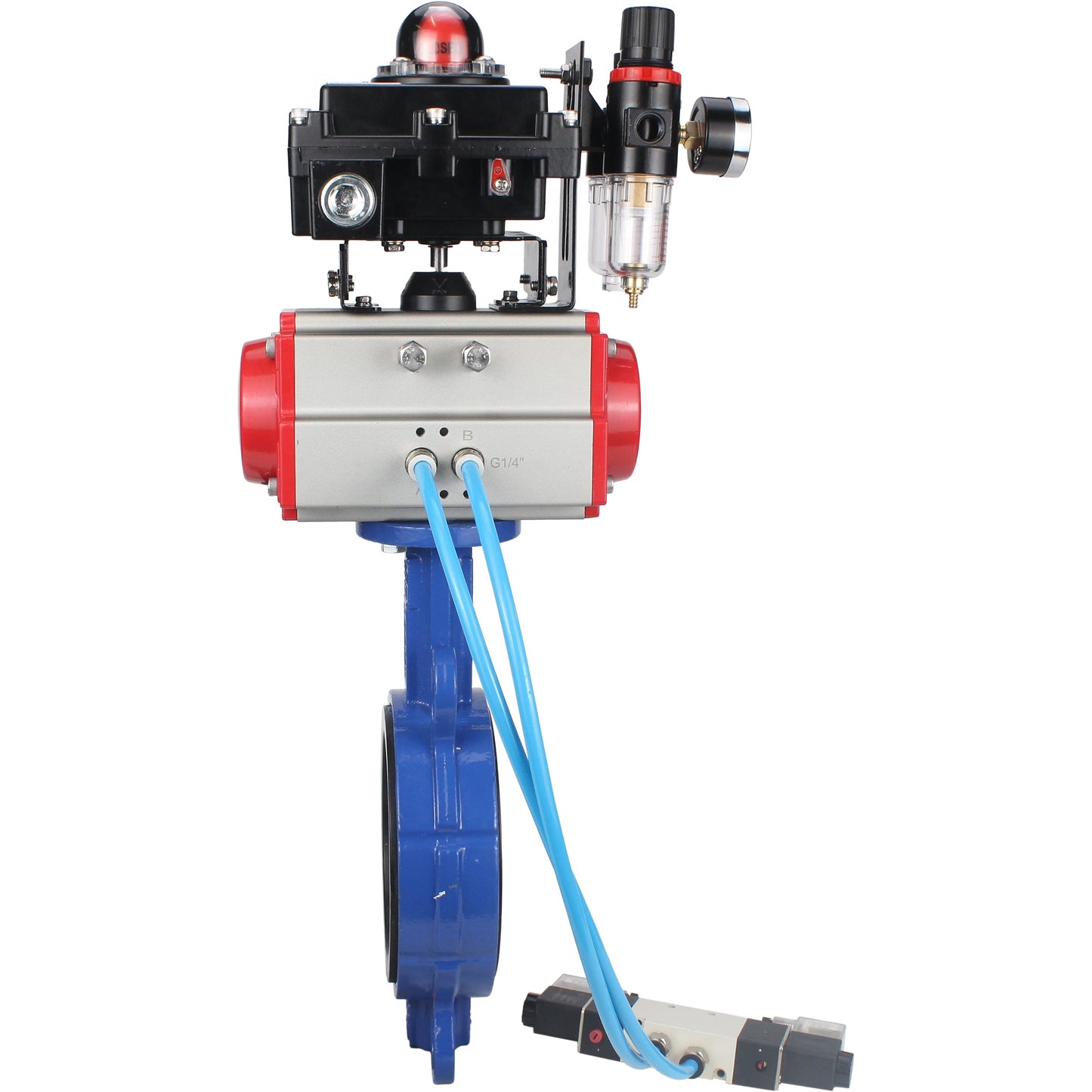 Water Butterfly Valve DNOVA WBV1413E-2W-Fb-H, body material - cast iron GGG50, disk material - cast iron GGG40, seal - EPDM, with pneumatic actuator double action PA-DA, 4V320-08 220V, LSU APL-410N EX, ATU AFC2000