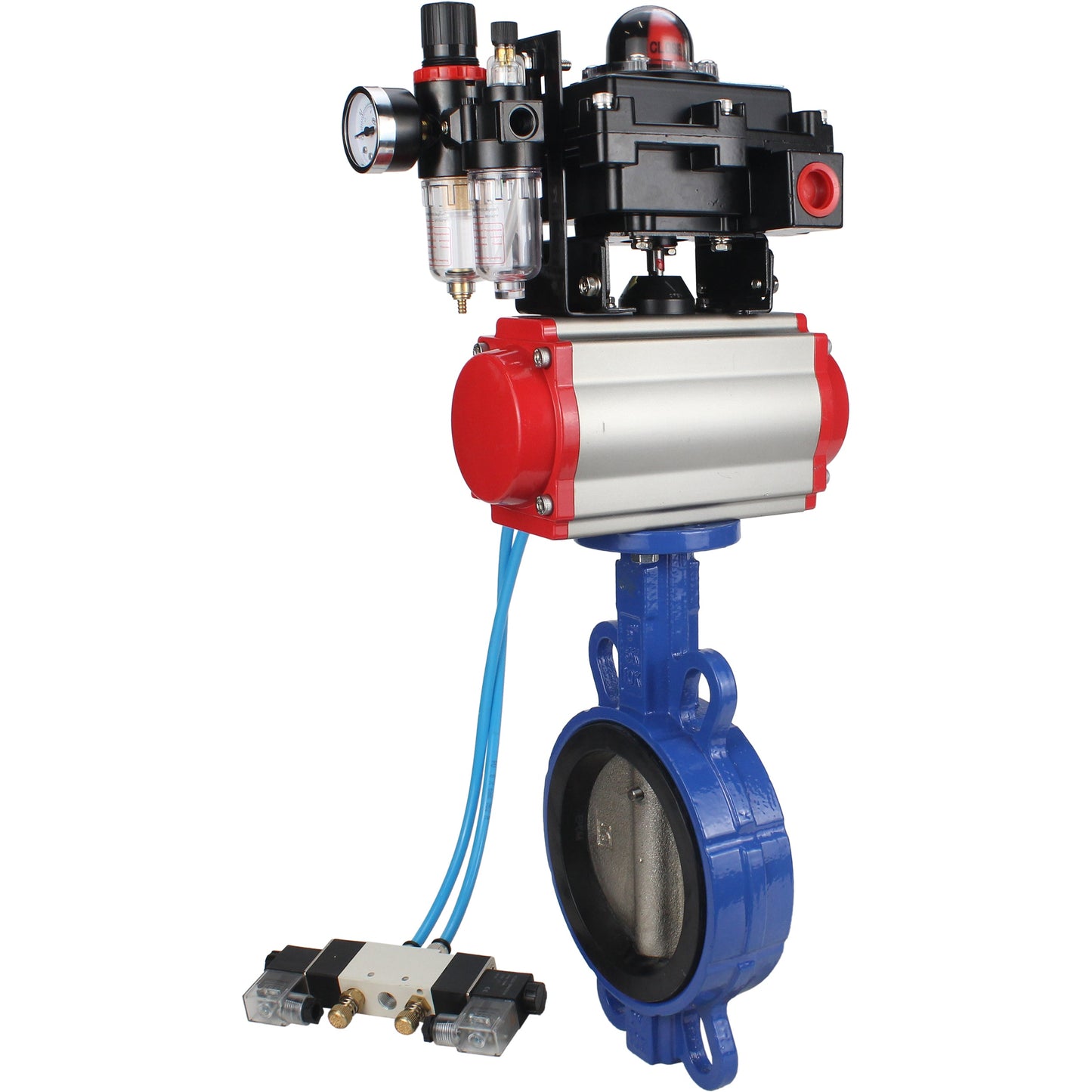 Water Butterfly Valve DNOVA WBV1413E-2W-Fb-H, body material - cast iron GGG50, disk material - cast iron GGG40, seal - EPDM, with pneumatic actuator double action PA-DA, 4V320-08 220V, LSU APL-410N EX, ATU AFC2000