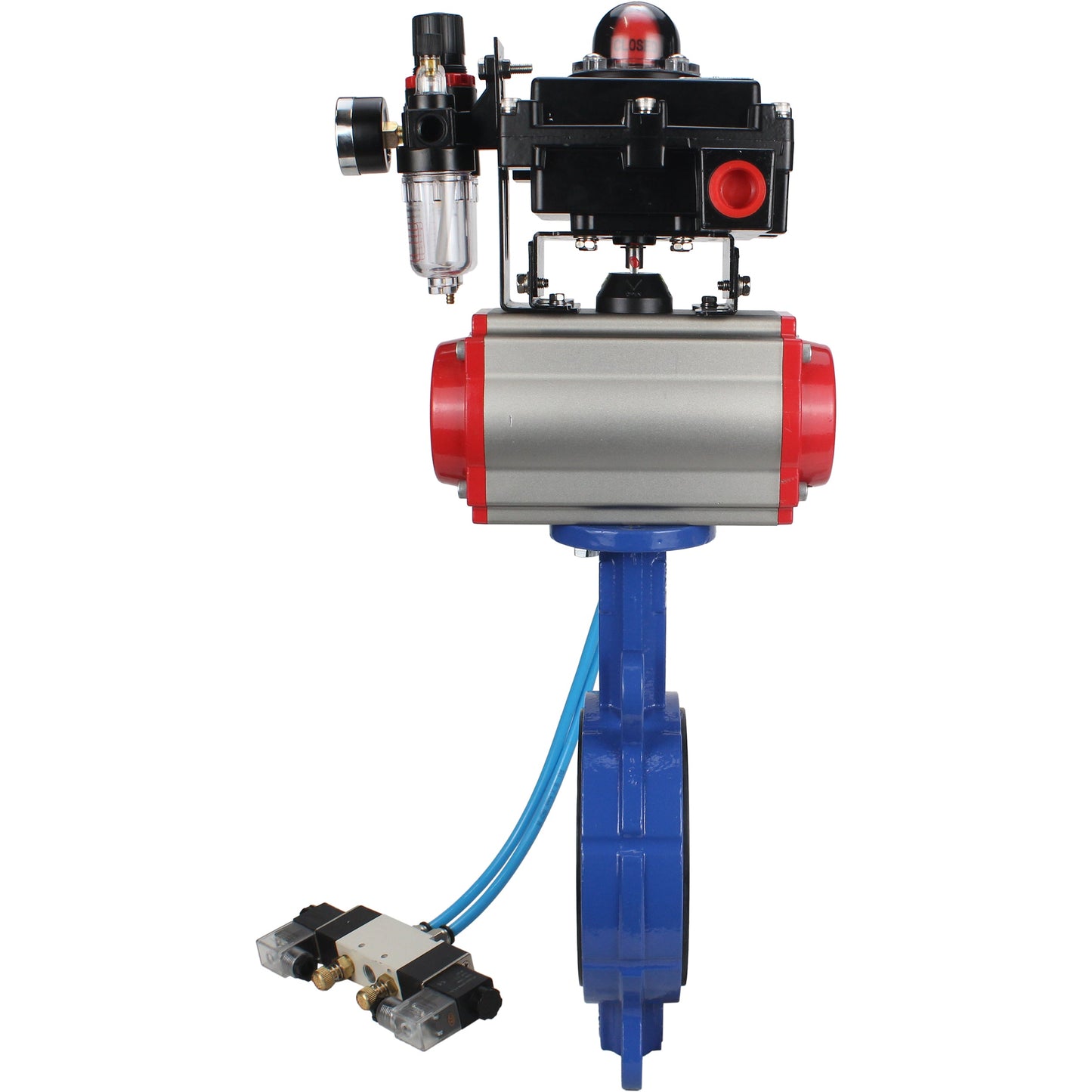 Water Butterfly Valve DNOVA WBV1413E-2W-Fb-H, body material - cast iron GGG50, disk material - cast iron GGG40, seal - EPDM, with pneumatic actuator double action PA-DA, 4V320-08 220V, LSU APL-410N EX, ATU AFC2000