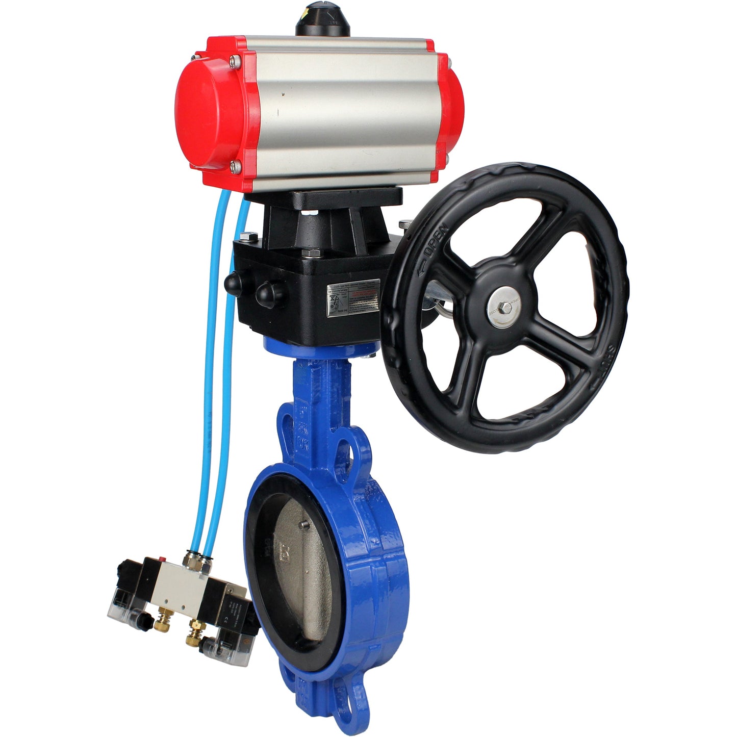 Water Butterfly Valve DNOVA WBV1413E-2W-Fb-H, body material - cast iron GGG50, disk material - cast iron GGG40, seal - EPDM, with pneumatic actuator double action PA-DA, 4V320-08 220V, handwheel MON