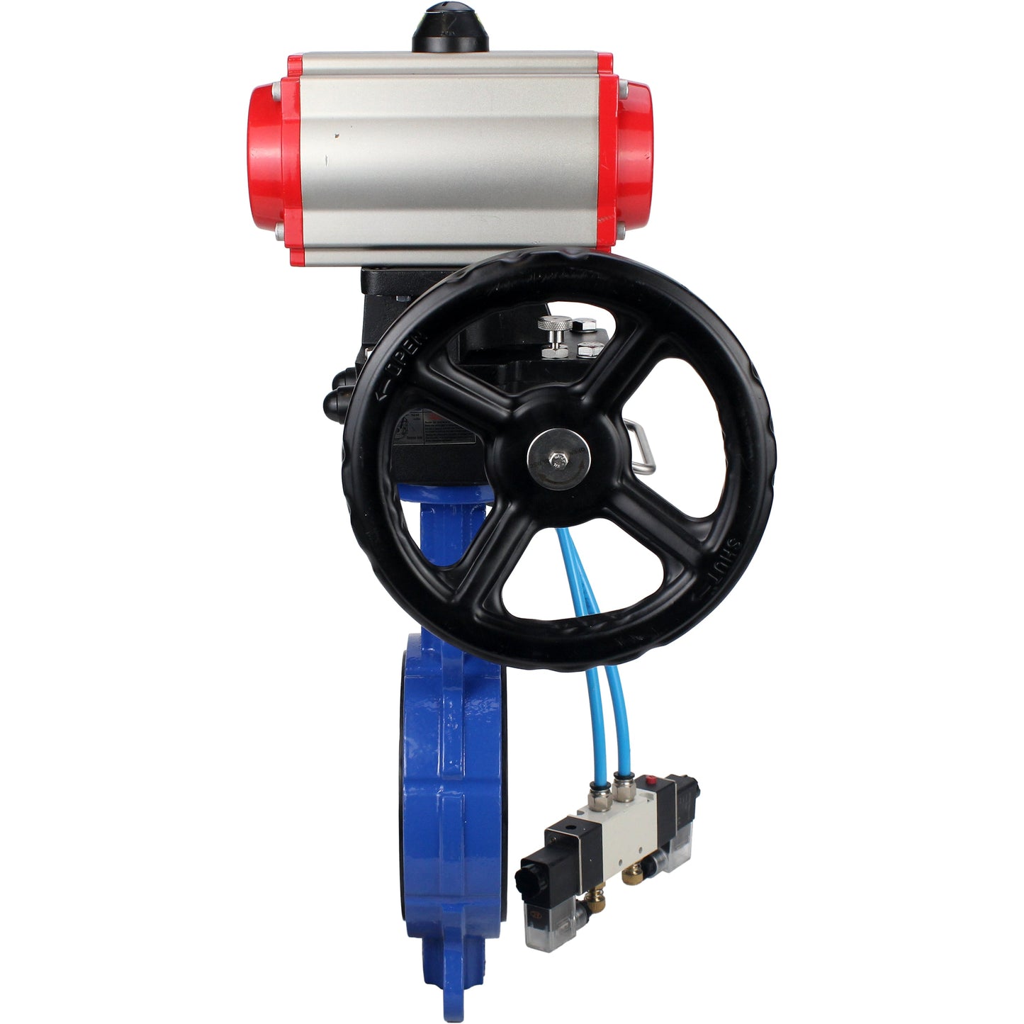 Water Butterfly Valve DNOVA WBV1413E-2W-Fb-H, body material - cast iron GGG50, disk material - cast iron GGG40, seal - EPDM, with pneumatic actuator double action PA-DA, 4V320-08 220V, handwheel MON