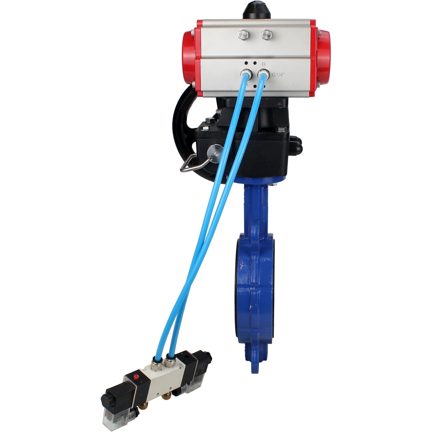 Water Butterfly Valve DNOVA WBV1413E-2W-Fb-H, body material - cast iron GGG50, disk material - cast iron GGG40, seal - EPDM, with pneumatic actuator double action PA-DA, 4V320-08 220V, handwheel MON