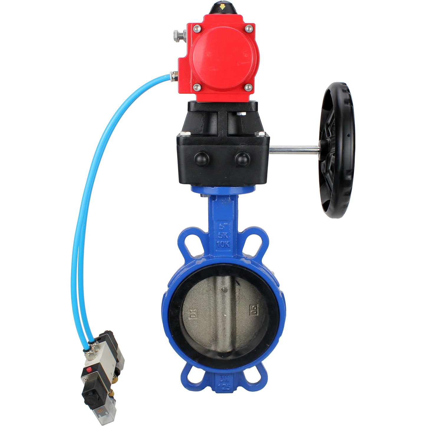 Water Butterfly Valve DNOVA WBV1413E-2W-Fb-H, body material - cast iron GGG50, disk material - cast iron GGG40, seal - EPDM, with pneumatic actuator double action PA-DA, 4V320-08 220V, handwheel MON
