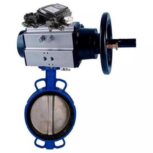 Water Butterfly Valve DNOVA WBV1432E-2W-Fb-H, body material - cast iron GGG50, disk material - stainless steel AISI 316L, seal - EPDM, with pneumatic actuator double action PA-DA-105-1, electropneumatic rotary positioner YT-1000RSN without feedback