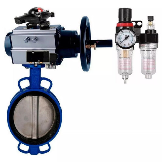 Water Butterfly Valve DNOVA WBV1432E-2W-Fb-H, body material - cast iron GGG50, disk material - stainless steel AISI 316L, seal - EPDM, with pneumatic actuator double action PA-DA-105-1, 4V320-08 220V, LSU APL-210N, ATU AFC2000