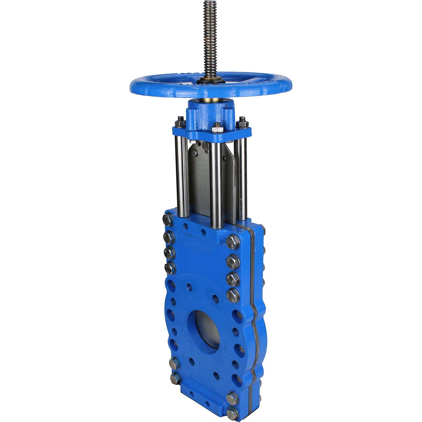 Knife gate valve with through blade DNOVA GVKRT3431N-2W-Fb-S, body material - carbon steel A216, knife material - stainless steel AISI 304, seal - NBR, handwheel