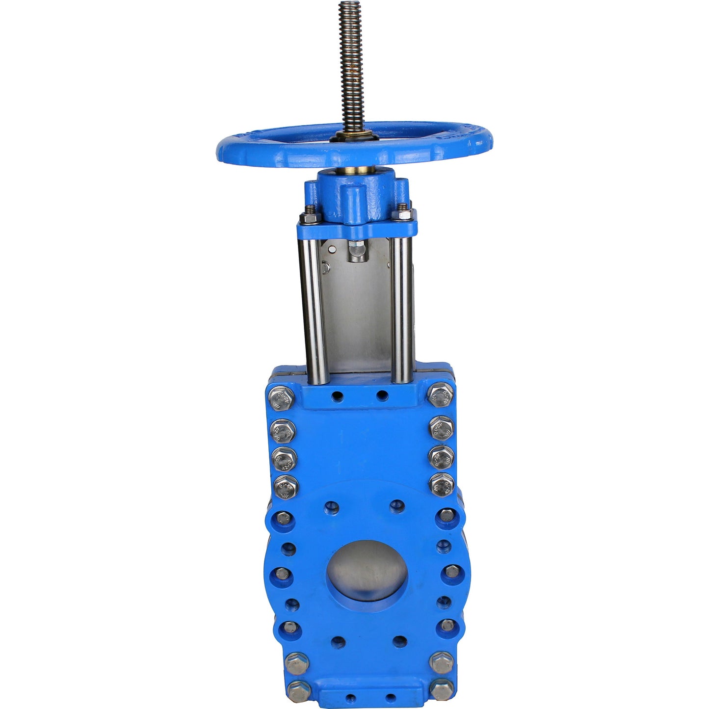 Knife gate valve with through blade DNOVA GVKRT3431N-2W-Fb-S, body material - carbon steel A216, knife material - stainless steel AISI 304, seal - NBR, handwheel