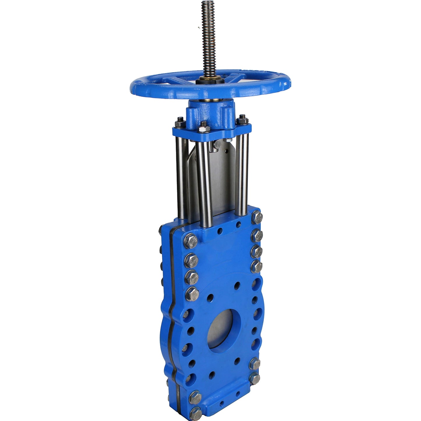 Knife gate valve with through blade DNOVA GVKRT3431N-2W-Fb-S, body material - carbon steel A216, knife material - stainless steel AISI 304, seal - NBR, handwheel