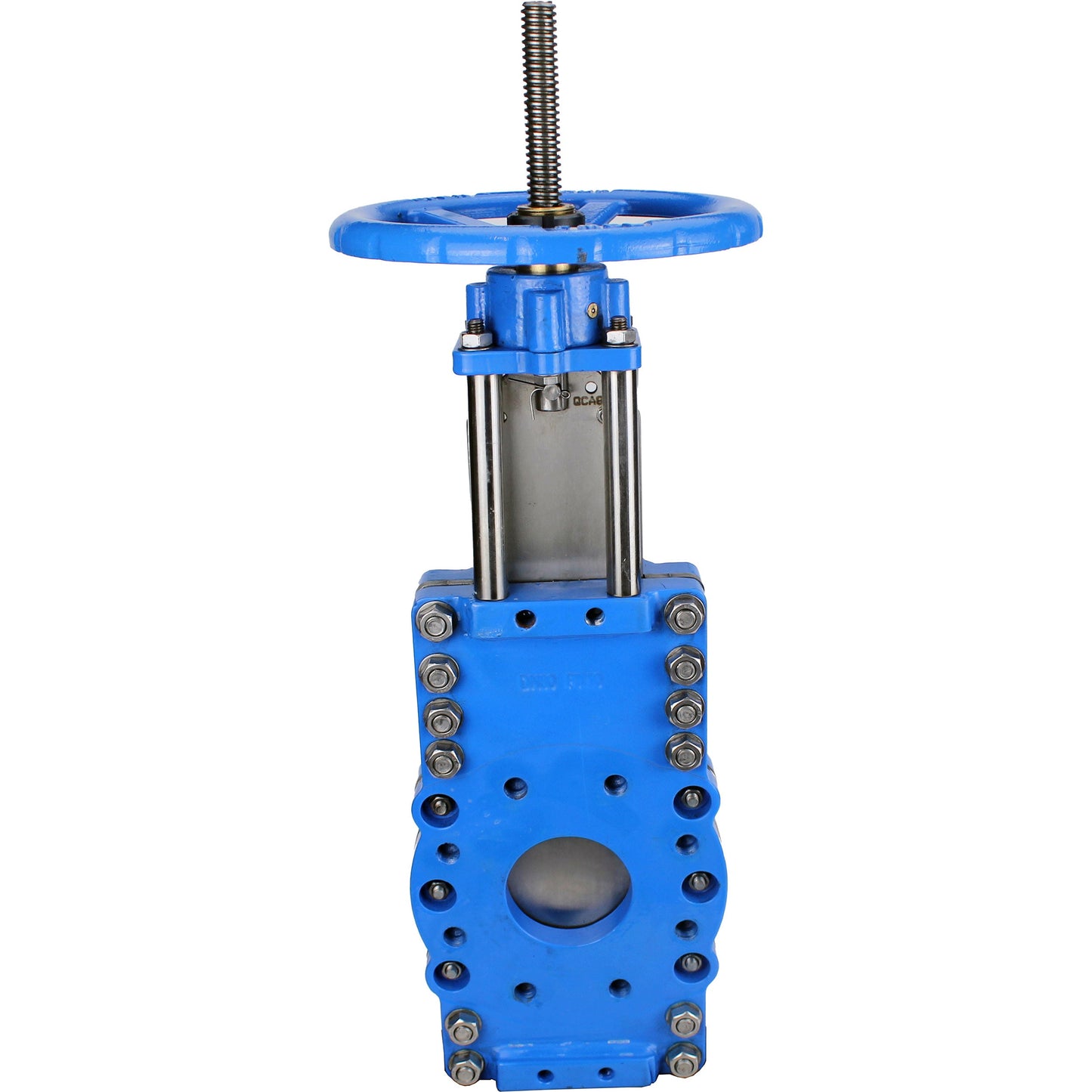 Knife gate valve with through blade DNOVA GVKRT3431N-2W-Fb-S, body material - carbon steel A216, knife material - stainless steel AISI 304, seal - NBR, handwheel