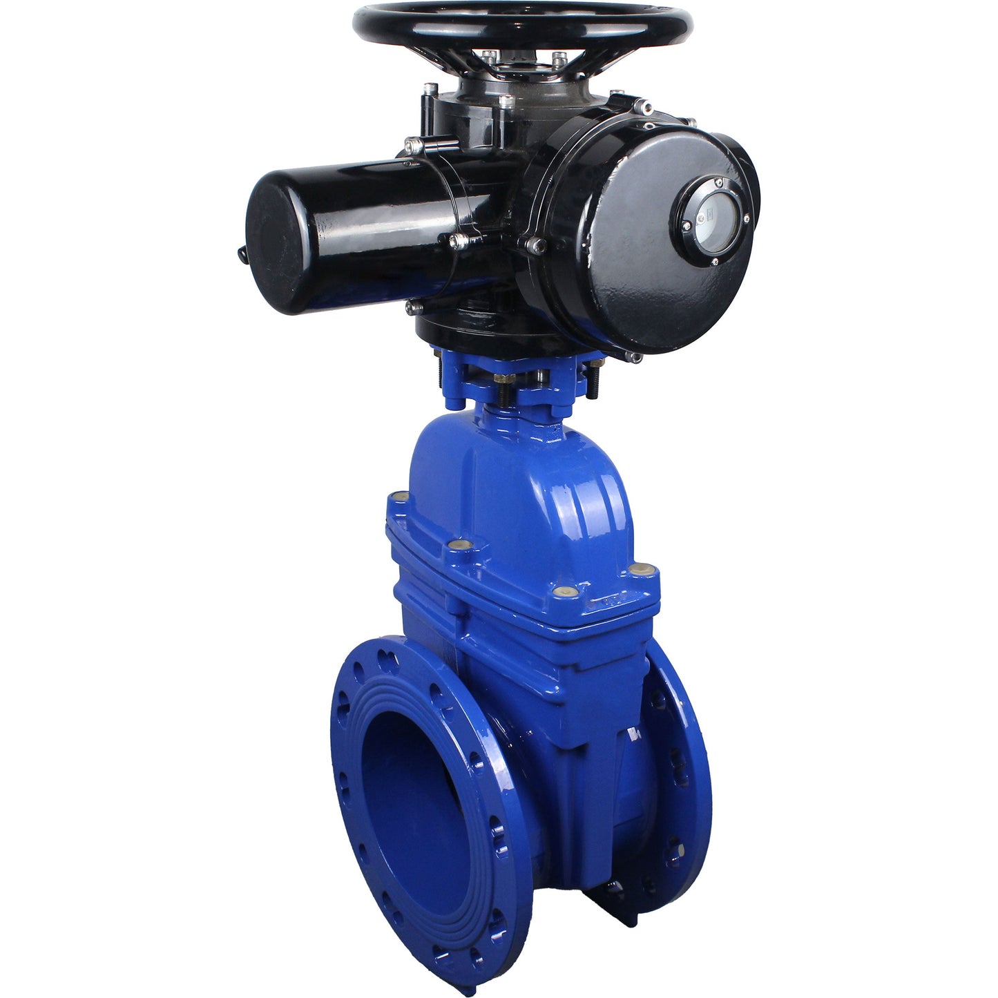 Wedge valves DNOVA GVWN1414E-2W-F flanged, wedge - rubber-coated, spindle - non-rising, body - cast iron, seal - EPDM, with OST flange with multi-turn electric drive MT-N-EM-O2-220VAC-U1 five-jaw
