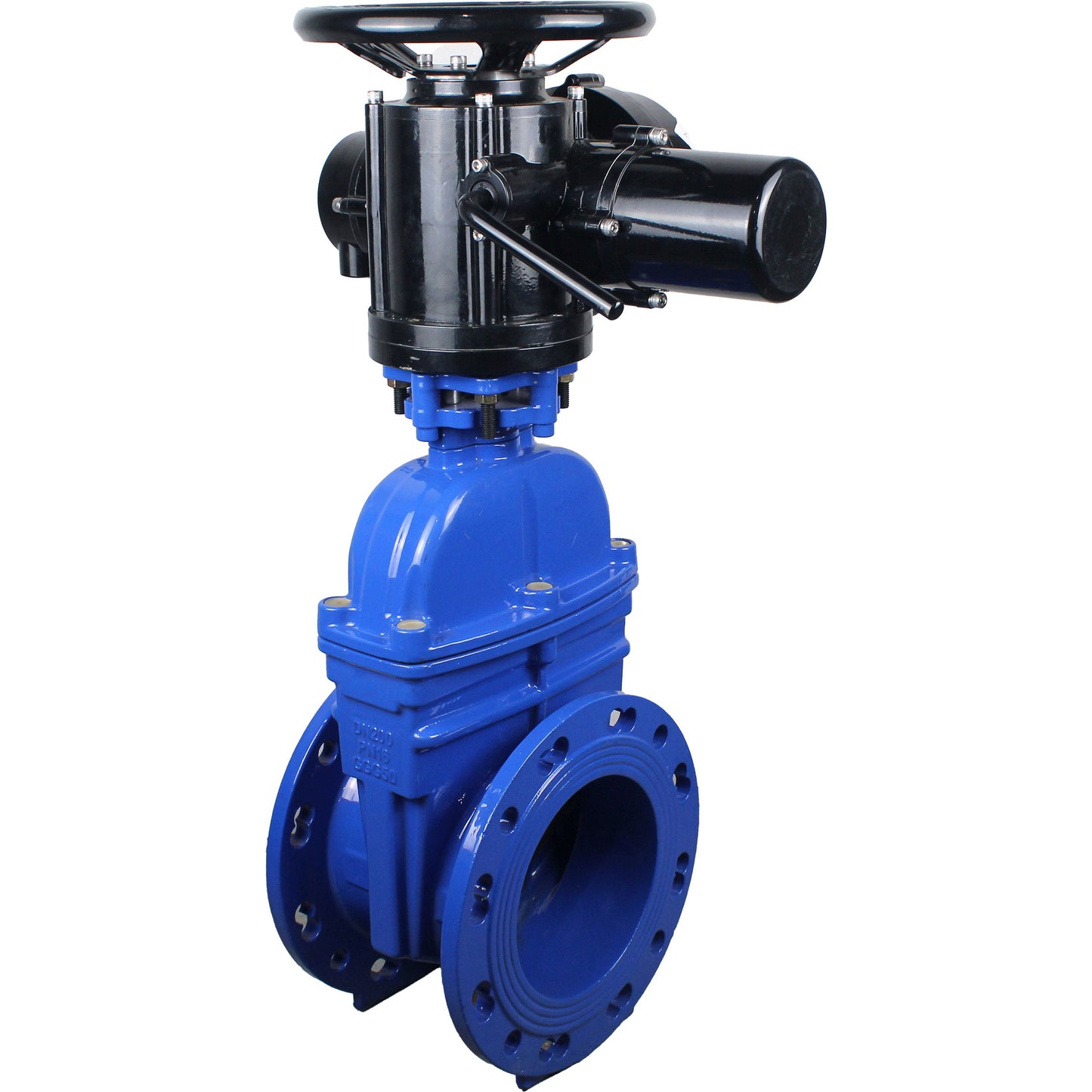 Wedge valves DNOVA GVWN1414E-2W-F flanged, wedge - rubber-coated, spindle - non-rising, body - cast iron, seal - EPDM, with OST flange with multi-turn electric drive MT-N-EM-O2-220VAC-U1 five-jaw