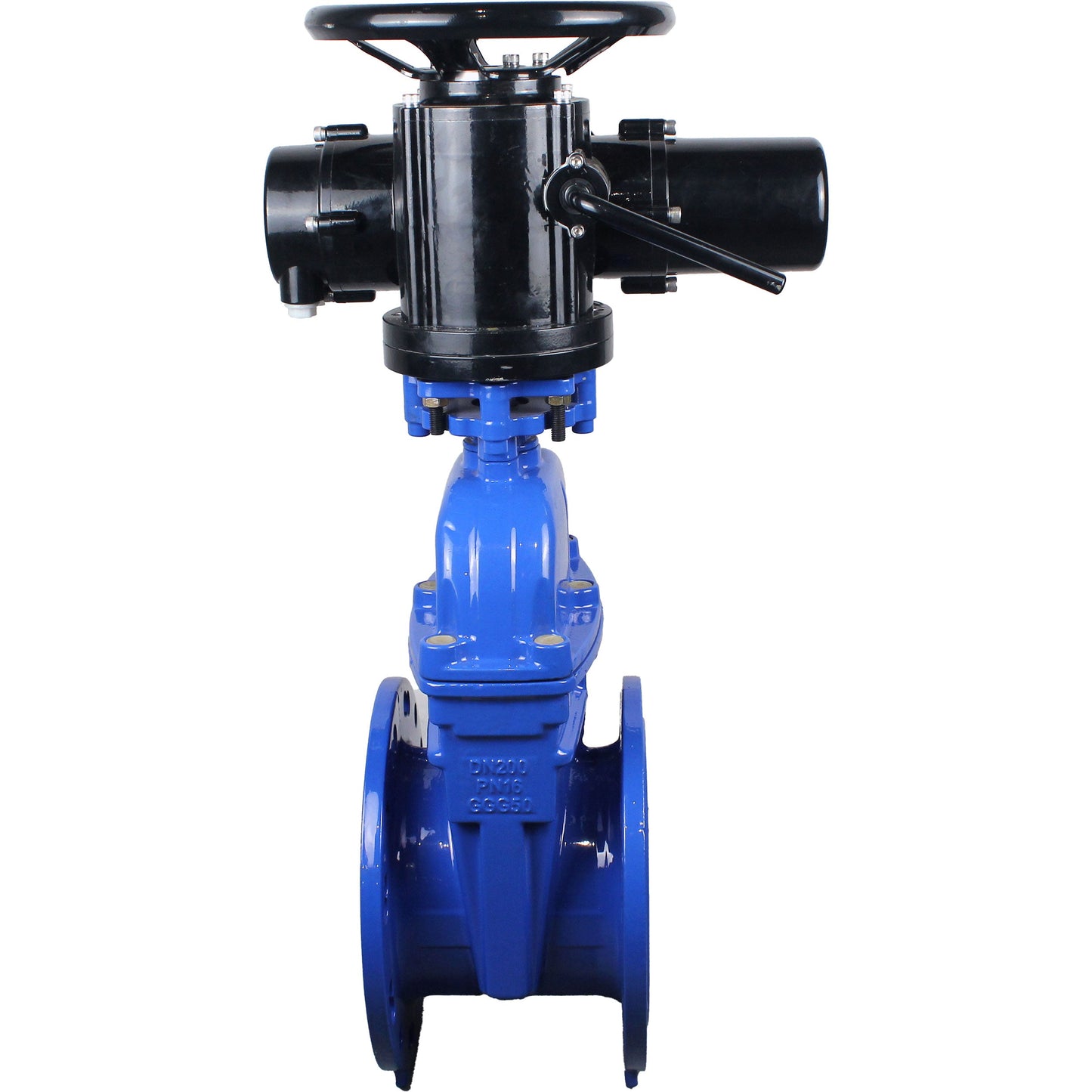 Wedge valves DNOVA GVWN1414E-2W-F flanged, wedge - rubber-coated, spindle - non-rising, body - cast iron, seal - EPDM, with OST flange with multi-turn electric drive MT-N-EM-O2-220VAC-U1 five-jaw