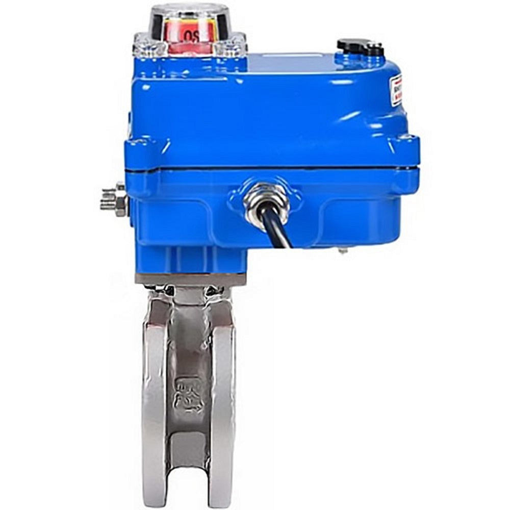 Válvula de bola de acero inoxidable DNOVA kchmfp-DNOVA-12v, material del cuerpo: acero inoxidable AISI 316, material de la bola: acero inoxidable AISI 316, junta: PTFE, accionamiento por actuador eléctrico.