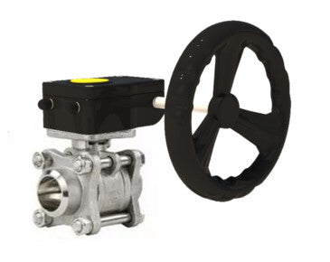Válvula de bola de acero inoxidable DNOVA BVPP 316.200-ISO 914 PSI para soldar, paso completo, material del cuerpo - acero inoxidable AISI 316, con brida ISO y reductor DNOVA HAM-1