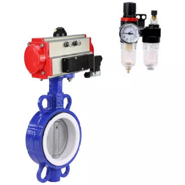 Water Butterfly Valve DNOVA WBV3432P-2W-Fb-H, body - carbon steel WCB, disk - stainless steel 316L, seal - PTFE, with pneumatic actuator PA-DA, with pneumatic distributor 4V320-08 220V, BPV AFC2000