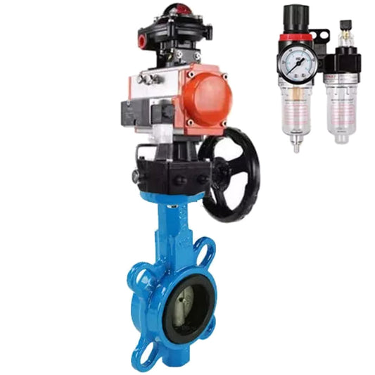 Water butterfly valve DNOVA GGG50-GGG40-EPDM body material - cast iron GGG50, disk material - cast iron GGG40, seal - EPDM with pneumatic actuator DNOVA DA, pneumatic distributor 4M310-08 24V, limit switch block APL-410N EX, manual doubler HDM and