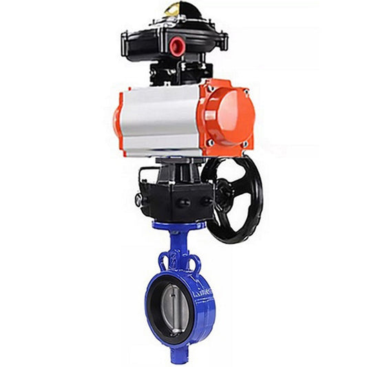 Water butterfly valve DNOVA AL-316L-EPDM body material - Aluminium alloy, disk material - stainless steel 316L, seal - EPDM with pneumatic actuator DA, limit switch block APL-410N EX and manual doubler HDM
