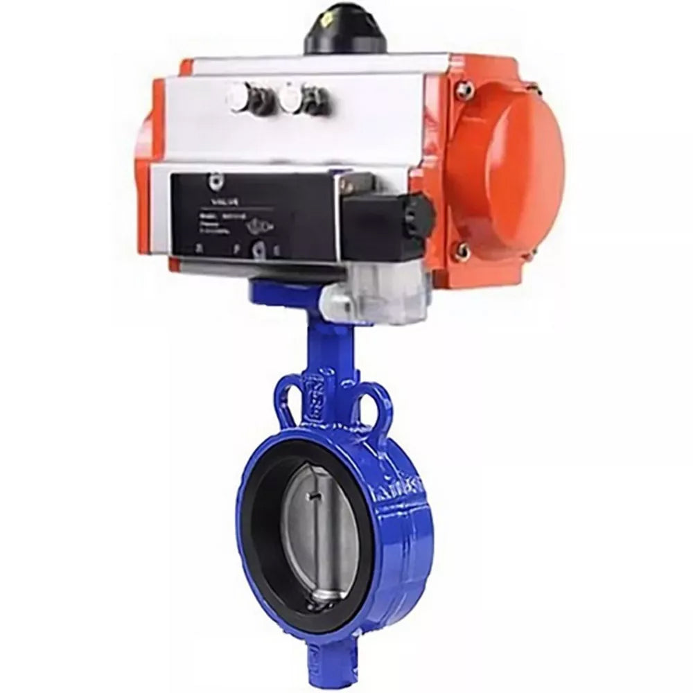 Water Butterfly Valve DNOVA WBV0232E-2W-Fb-H, body material - aluminum alloy, disk material - stainless steel AISI 316L, seal - EPDM, with pneumatic actuator double action PA-DA-065, 4V320-08 220V