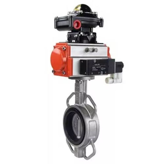 Water butterfly valve DNOVA 316L-316L-VITON body material - stainless steel aisi 316l, disk material - stainless steel AISI 316L, seal - Viton with pneumatic actuator DNOVA SA and limit switch block APL-410N EX