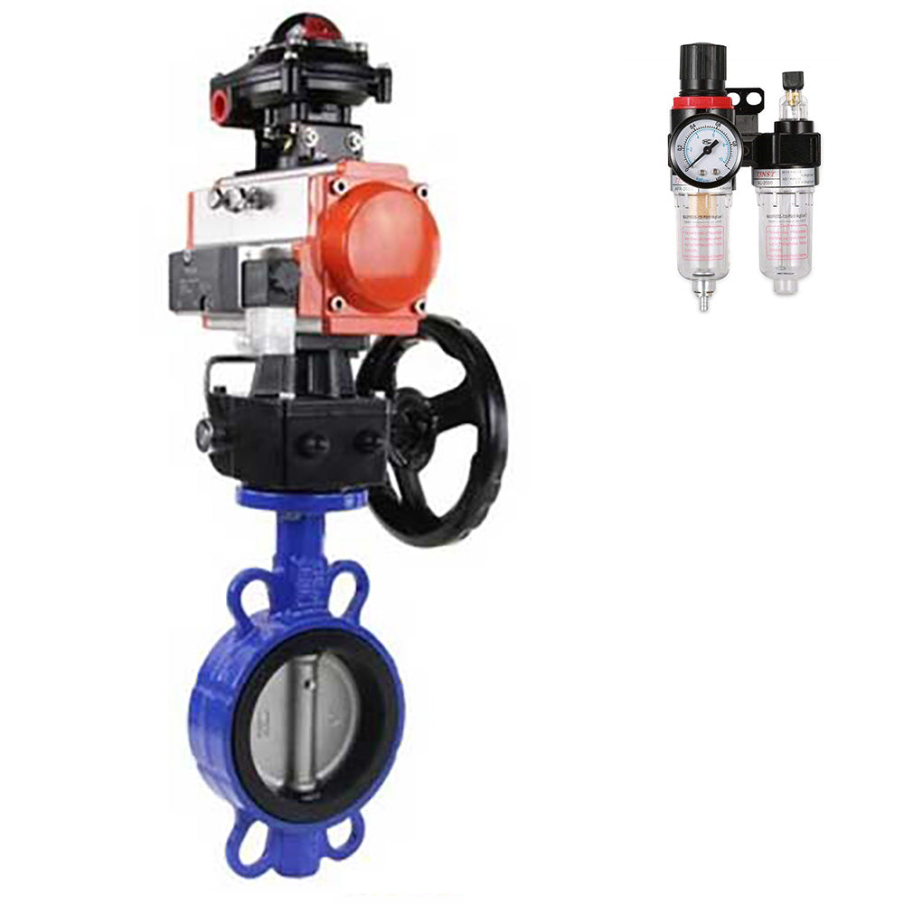 Water butterfly valve DNOVA GGG50-316L-EPDM body material - cast iron GGG50, disk material - stainless steel 316L, seal - EPDM with double-acting pneumatic actuator DNOVA DA, pneumatic distributor 4M310-08 NAMUR 24V, manual doubler HDM, air filter