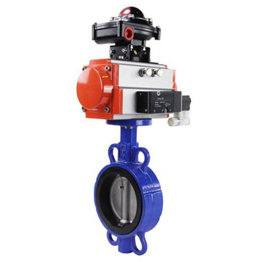 Water Butterfly Valve DNOVA WCB-316L-EPDM body material - Carbon steel WCB, disk material - Stainless steel AISI 316L, seal - EPDM with pneumatic actuator with return springs DNOVA SA, pneumatic distributor 4M310-08 220V and limit switch block