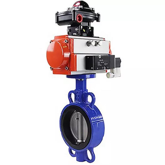 Water Butterfly Valve DNOVA WBV1432E-2W-Fb-H, body material - cast iron GGG50, disk material - stainless steel AISI 316L, seal - EPDM, with pneumatic actuator with return springs PA-SA, 4V320-08 220V, LSU APL-410N EX