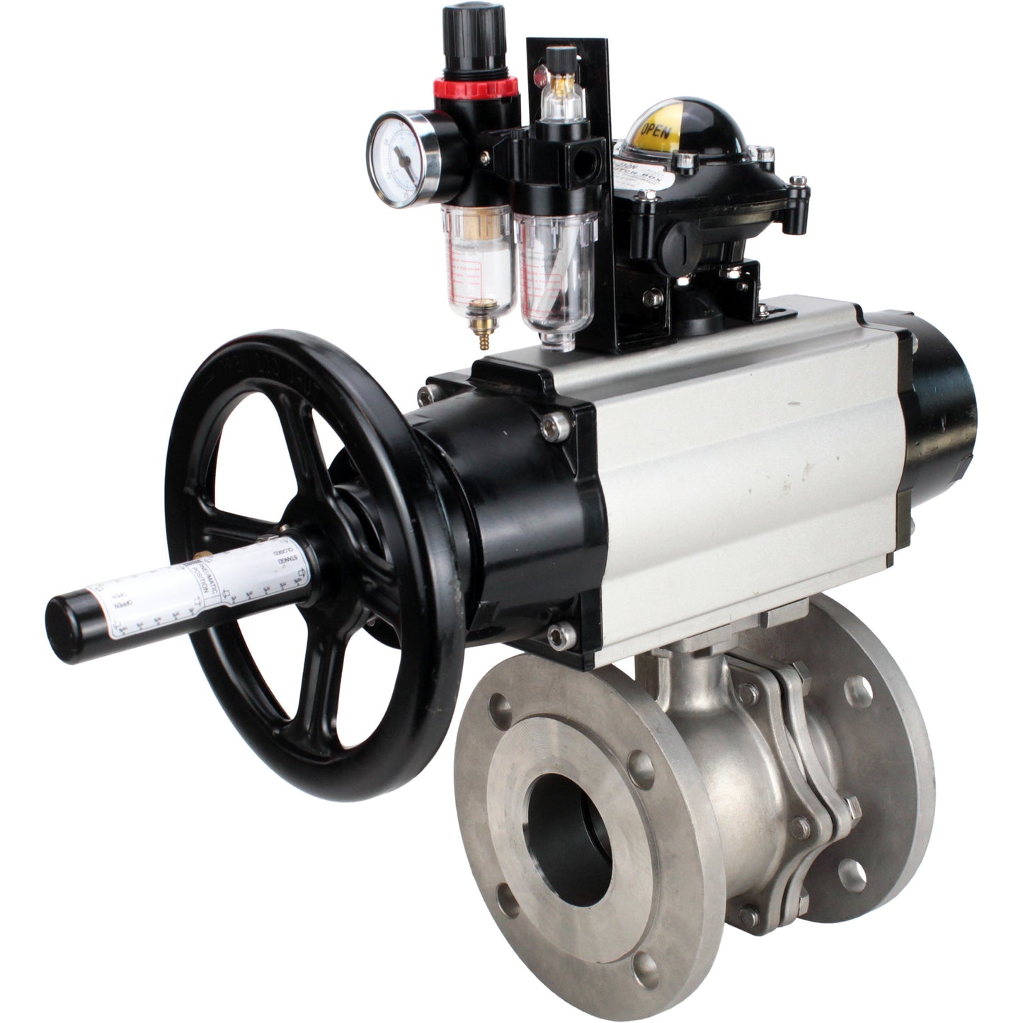 Ball valves DNOVA BV3232P(2pc)-FP-F-ISO-H DN80-100 16 bar, full bore flanged, stainless steel SS316, seal - PTFE, with pneumatic actuator PA-DA-105-1 double acting, with pneumatic distributor 4M310-08 24V , with LSU APL-210N, with ATU AFC2000