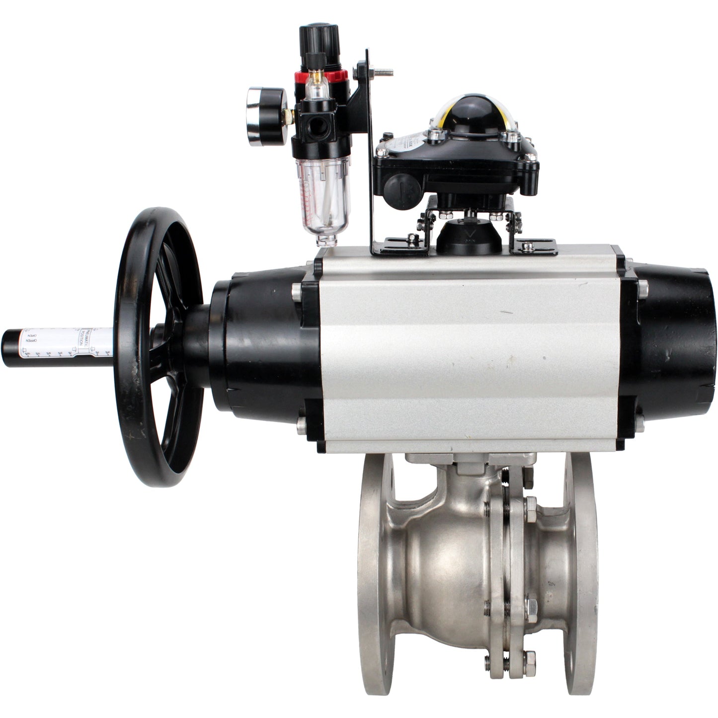 Ball valves DNOVA BV3232P(2pc)-FP-F-ISO-H DN80-100 16 bar, full bore flanged, stainless steel SS316, seal - PTFE, with pneumatic actuator PA-DA-105-1 double acting, with pneumatic distributor 4M310-08 24V , with LSU APL-210N, with ATU AFC2000