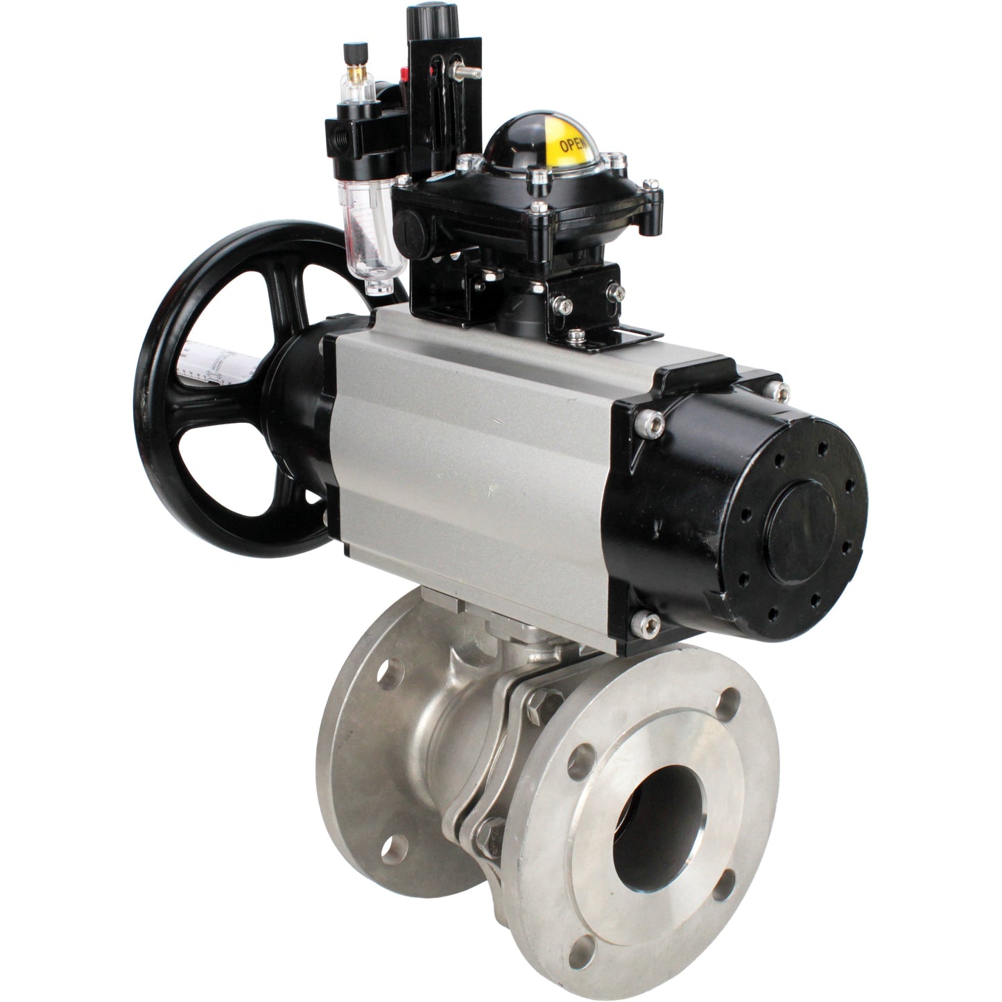 Ball valves DNOVA BV3232P(2pc)-FP-F-ISO-H DN80-100 16 bar, full bore flanged, stainless steel SS316, seal - PTFE, with pneumatic actuator PA-DA-105-1 double acting, with pneumatic distributor 4M310-08 24V , with LSU APL-210N, with ATU AFC2000