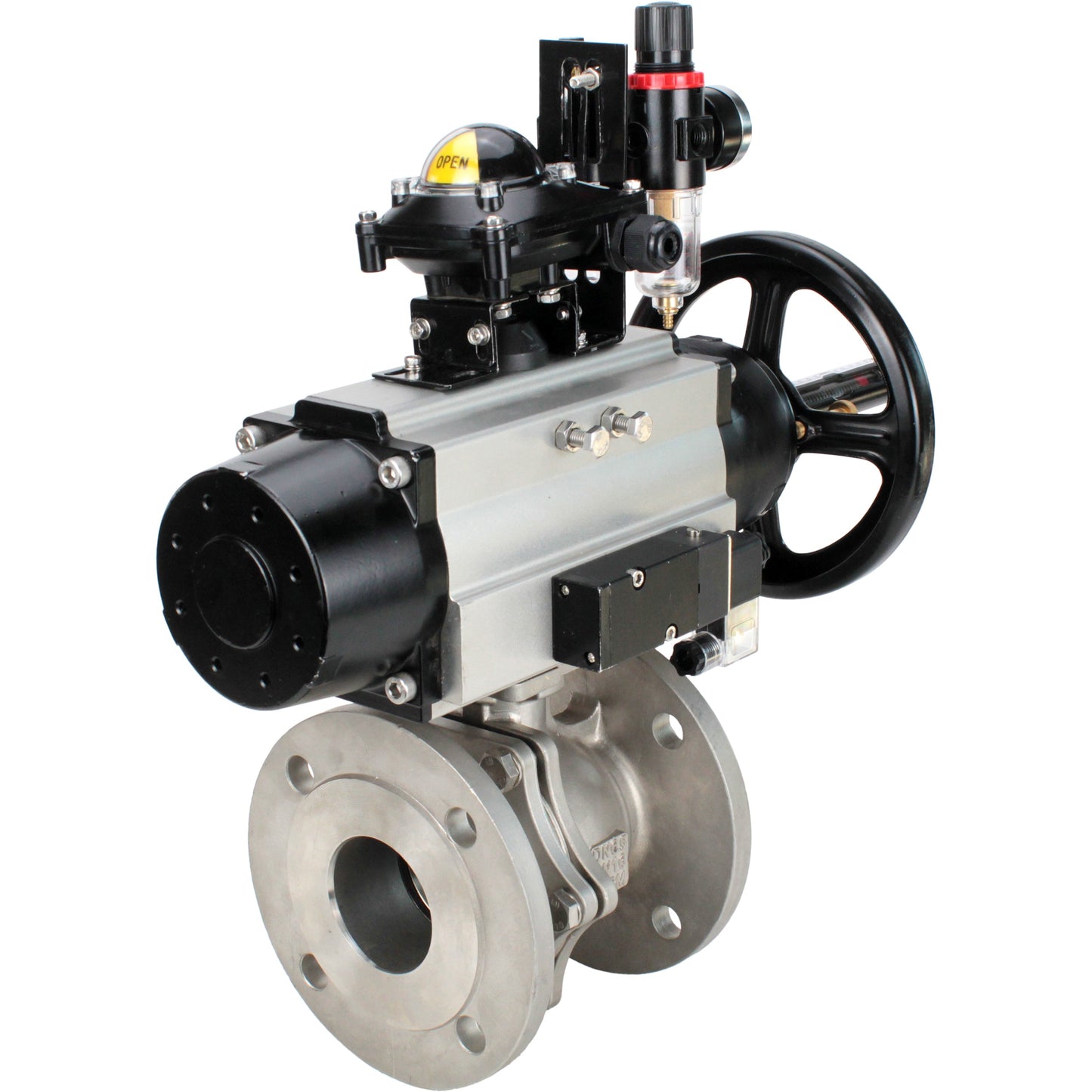Ball valves DNOVA BV3232P(2pc)-FP-F-ISO-H DN80-100 16 bar, full bore flanged, stainless steel SS316, seal - PTFE, with pneumatic actuator PA-DA-105-1 double acting, with pneumatic distributor 4M310-08 24V , with LSU APL-210N, with ATU AFC2000