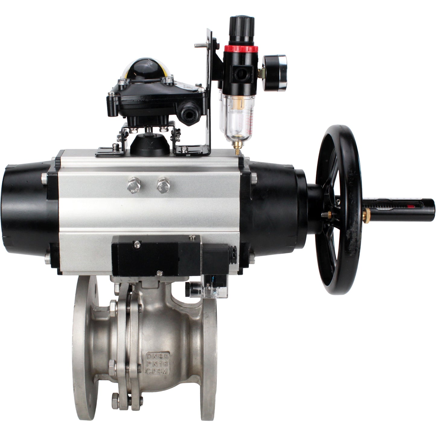 Ball valves DNOVA BV3232P(2pc)-FP-F-ISO-H DN80-100 16 bar, full bore flanged, stainless steel SS316, seal - PTFE, with pneumatic actuator PA-DA-105-1 double acting, with pneumatic distributor 4M310-08 24V , with LSU APL-210N, with ATU AFC2000