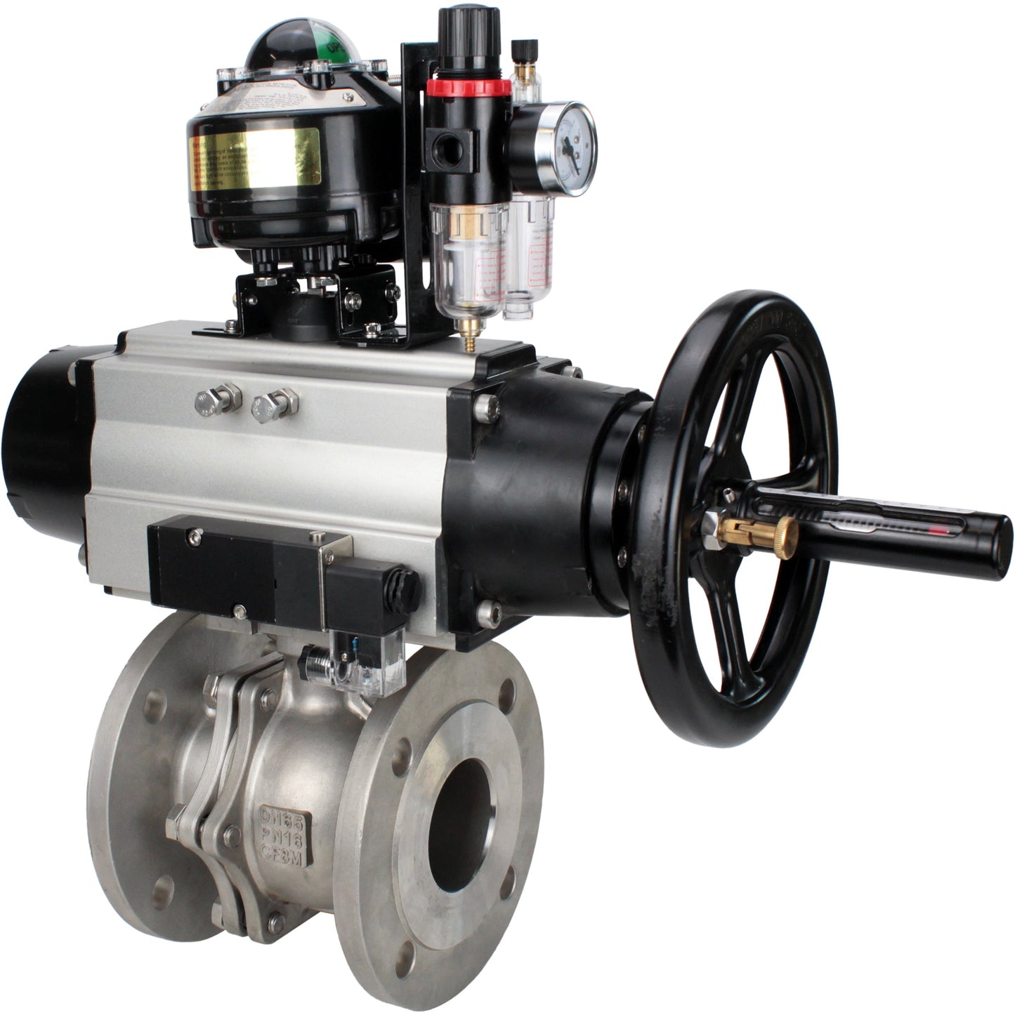 Ball valves DNOVA BV3232P(2pc)-FP-F-ISO-H DN80-100 16 bar, full bore flanged, stainless steel SS316, seal - PTFE, with pneumatic actuator PA-DA-105-1 double acting, with pneumatic distributor 4M310-08 24V , with LSU APL-510N EX, with ATU AFC2000