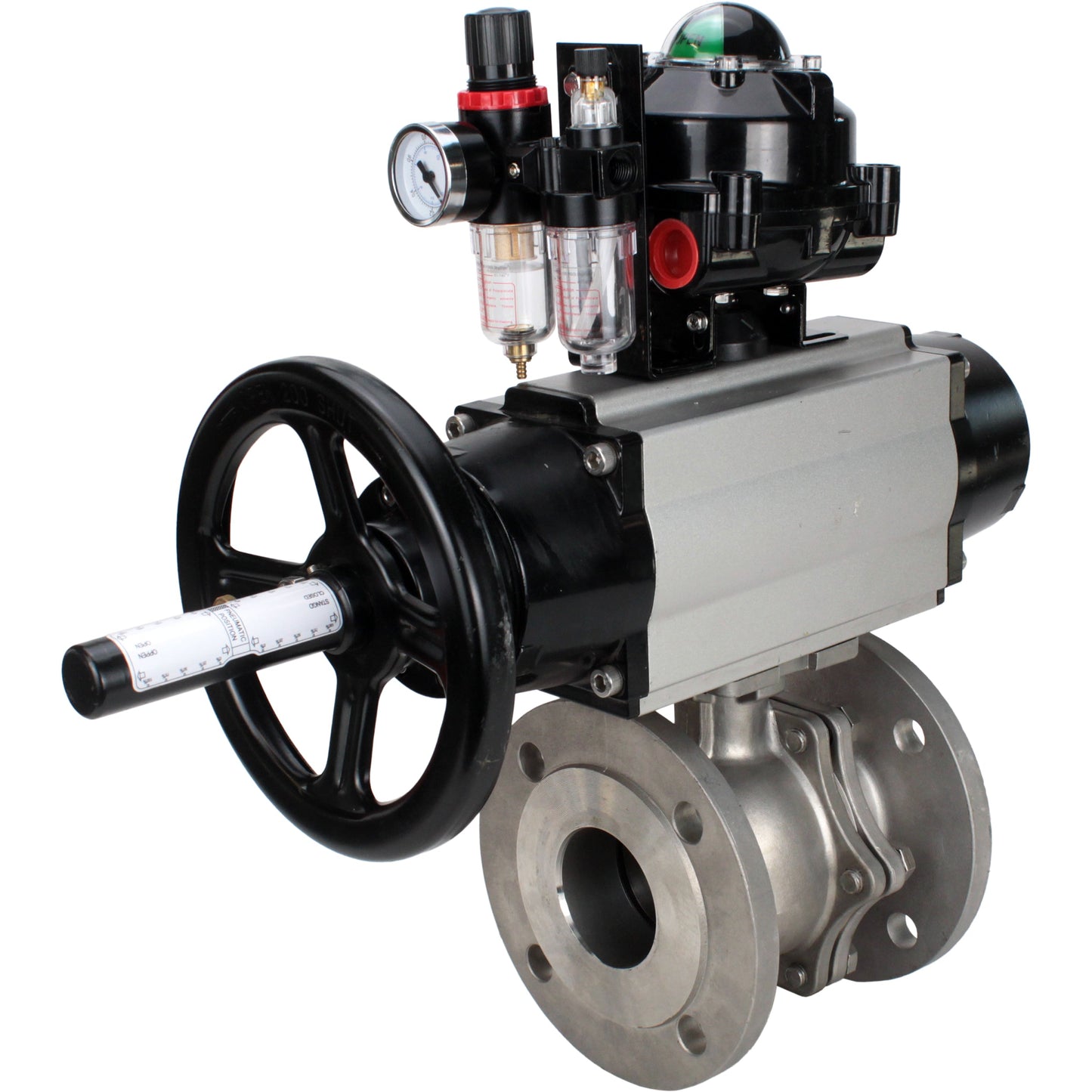 Ball valves DNOVA BV3232P(2pc)-FP-F-ISO-H DN80-100 16 bar, full bore flanged, stainless steel SS316, seal - PTFE, with pneumatic actuator PA-DA-105-1 double acting, with pneumatic distributor 4M310-08 24V , with LSU APL-510N EX, with ATU AFC2000