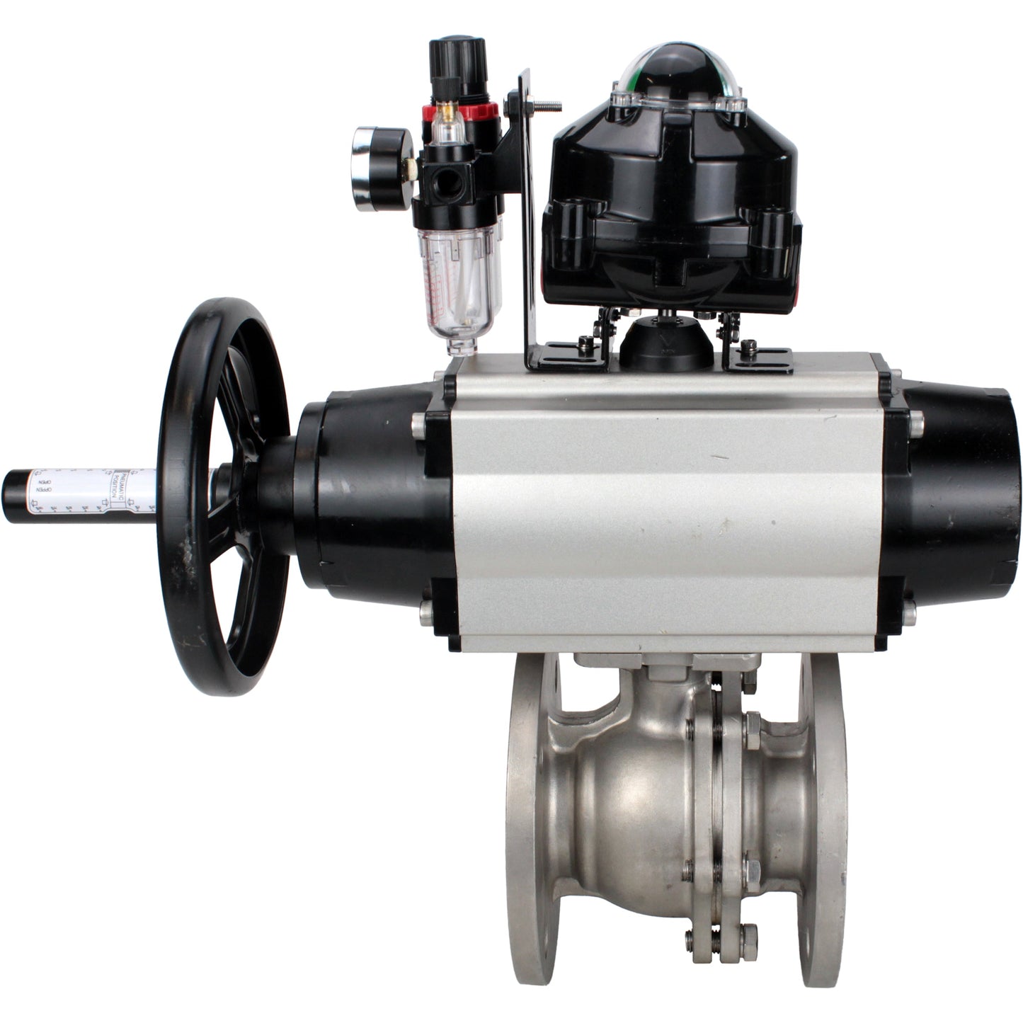 Ball valves DNOVA BV3232P(2pc)-FP-F-ISO-H DN80-100 16 bar, full bore flanged, stainless steel SS316, seal - PTFE, with pneumatic actuator PA-DA-105-1 double acting, with pneumatic distributor 4M310-08 24V , with LSU APL-510N EX, with ATU AFC2000
